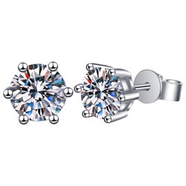 Cupimatch Moissanite Earrings 925 Silver: 1 Carat Moissanite Earrings VVS1 D Color 6 Prong Setting Round Diamond Stud Earrings Gift for Women Mother, Moissanite