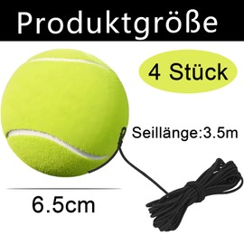 ClcIosis Set of 4 Tennis Ball with Cord Twist Ball Replacement Ball on the String for Single Exercises Tennis Ball with Elastic Rubber String, Beginner Training Ball Self-Learning for Dishes