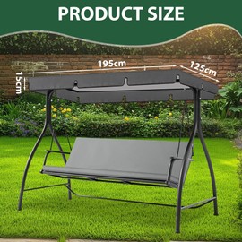 AOOWU Swing Chair Canopy Replacement, 2 & 3 Seater Garden Swing Seat Cover, Waterproof, Windproof, Anti-UV, Replacement Canopy for Swing Seat, Heavy Duty Rip Proof Hammock Top Cover (195 * 125 * 15CM)