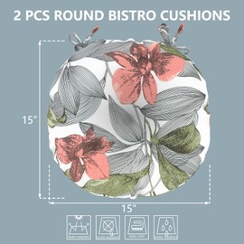 LVTXIII Outdoor Seat Cushions All Weather Patio Chair Pads with Ties, Comfortable Round Bistro Chair Cushions for Home and Patio Garden Furniture Decoration 15”x15”x4”, Set of 2, Clemens Noir Pink