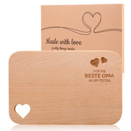 Gift Idea for Grandma with Engraving "Für die beste Oma aller Zeiten" - Wooden Breakfast Board as Christmas Gifts - Hollow Heart