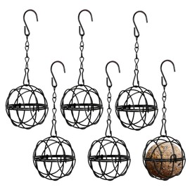 SUNYOK Pack of 6 Fat Ball Holder, Bird Feeder for Hanging, Metal Bird Feeder with S-shaped Hook, Feeder for Wild Birds, Garden, Sparrows, Diameter 7.8 cm, Black