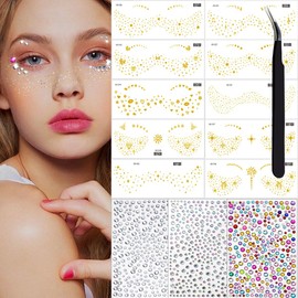 Gold Glitter Freckles Face Tattoo Face Makeup Fake Freckles Faux Freckles Sparkle Freckles Waterproof Gold Freckles Temporary Face Tattoos Jewels Stickers Face for Women Accessories 13 Sheets