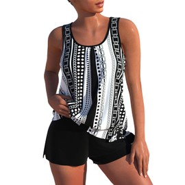 ROSEWE Womens Modest Tankini Swimsuits, Two Piece Athletic Bathing Suits Tank Tops with Board Shorts