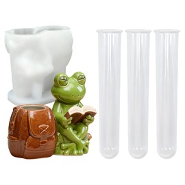 Cartoon Frog Hydroponic Resin Mold Set, 3 Transparent Test Tube Plant Holder with Frog Silicone Mold for Epoxy Resin Plant Propagation Station, DIY Flowers Preservation, Indoor Garden
