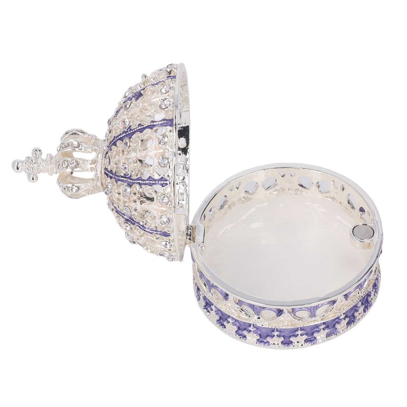 Metal Trinket Box Purple Crown Shape Shiny Elegant Exquisite Zinc