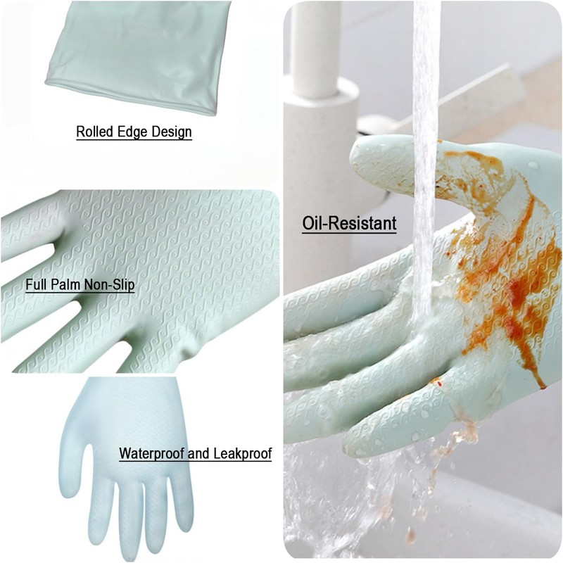 BechKCpro 3-Pair Durable Kitchen Dishwashing Gloves with Latex free -