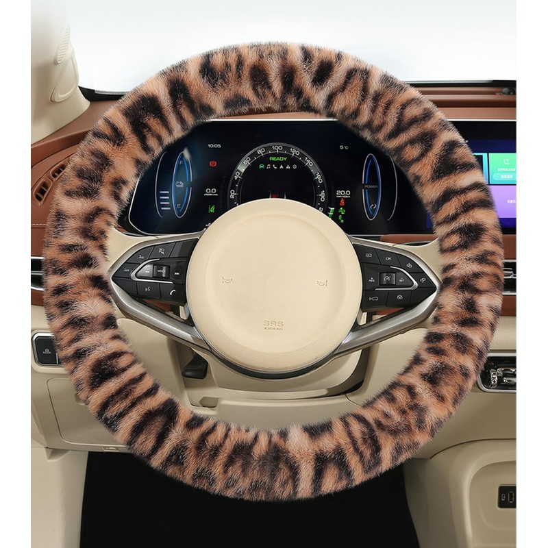 Forala Fluffy Cheetah Car Steering Wheel Cover Luxurious Faux Fur