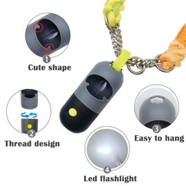 Dog Poop Bag Holder with 7 Rolls of Green Dog Waste Bags Poop Bag Holder with Rechargable Battery and USB Cable Poop Bag Dispenser with LED Flashlight (Grey)