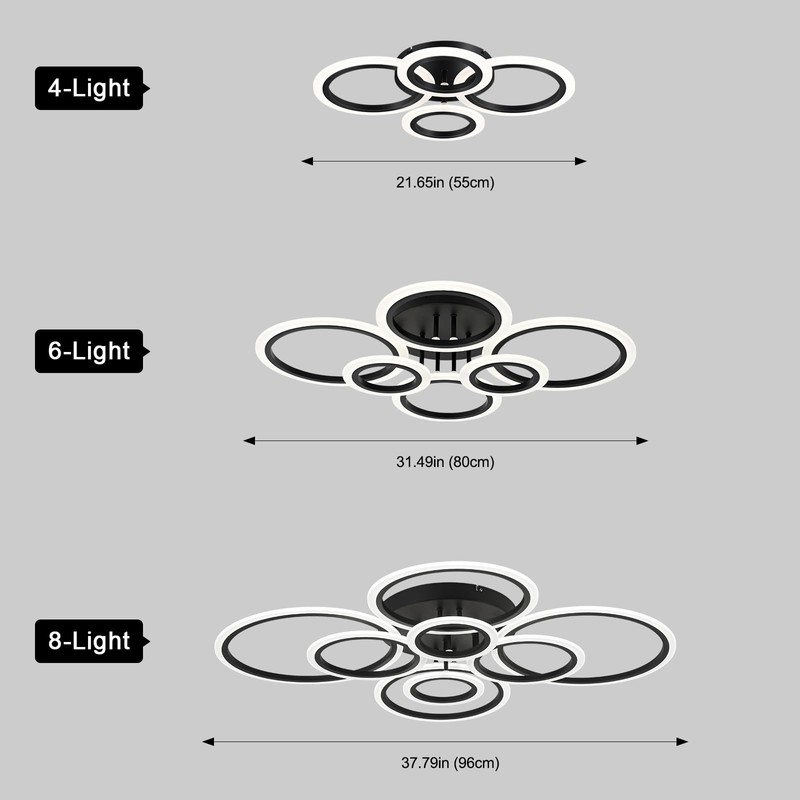 Vikaey Modern LED Flush Mount Ceiling Light, 4 Rings Black