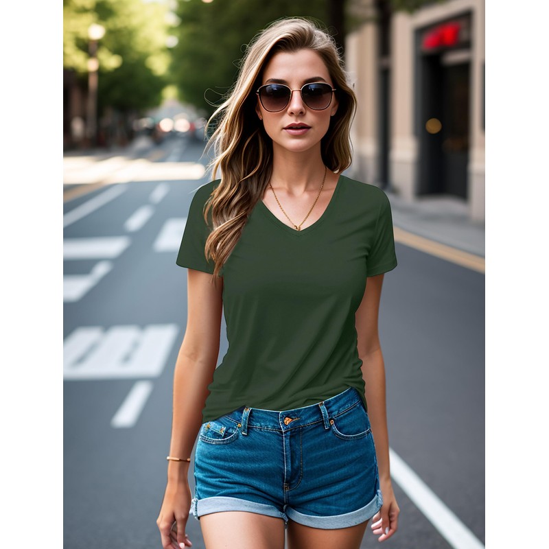 Florboom Women's T-shirt, long-sleeved/short-sleeved V-neck top, summer basic shirt, Millc