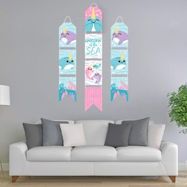 Big Dot of Happiness Narwhal Girl - Hanging Vertical Paper Door Banners - Under The Sea Baby Shower or Birthday Party Wall Decoration Kit - Indoor Door Decor