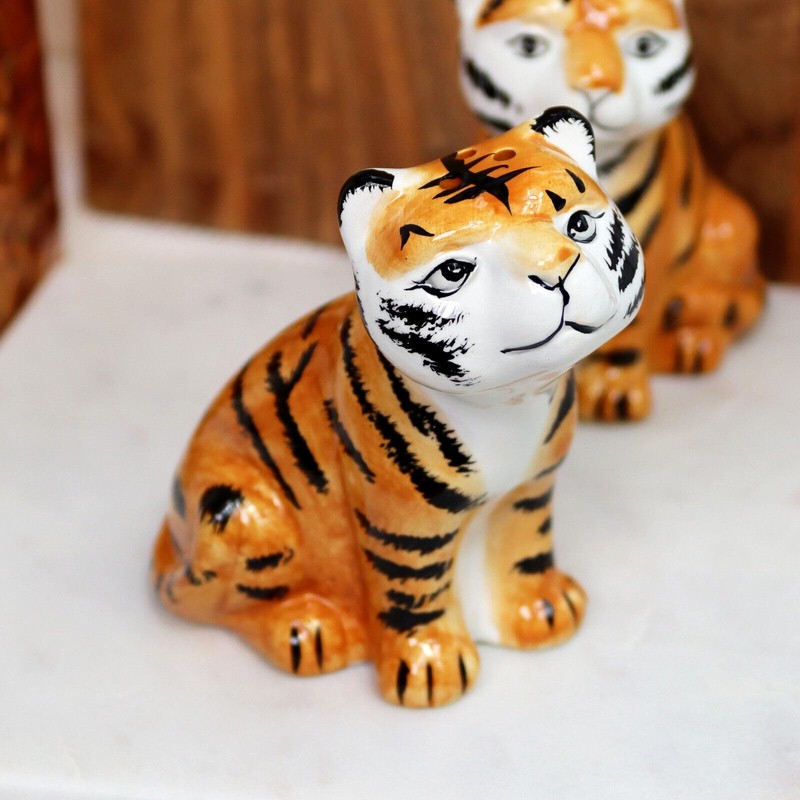 Salt and Pepper Shakers Tiger Orange Ceramic African Big Cat