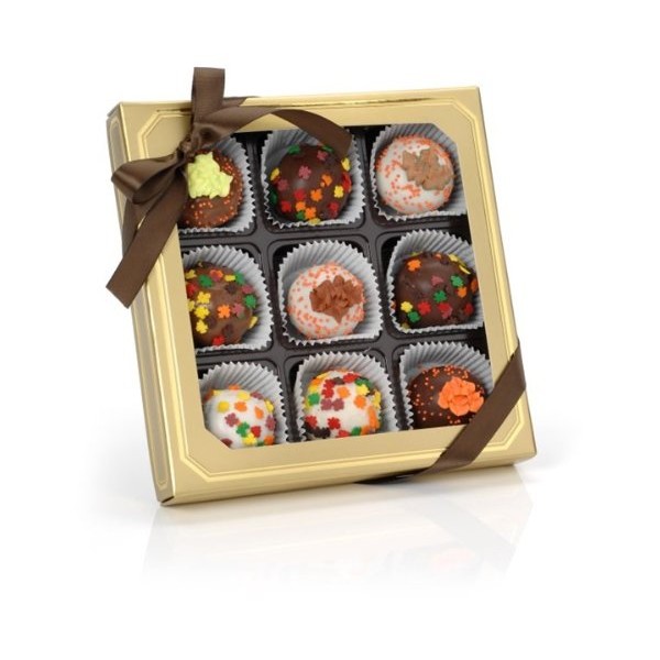 Autumn Leaves Belgian Truffle Cake Bons- Gold Gift Box of 9 (Chocolate Fudge)