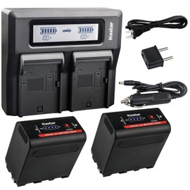 Kastar 2 Pack Battery and LCD Dual Fast Charger for Sony NP-F980 Pro NP-F970 NP-F960 NP-F750 NP-F550 NP-F330 NEX-EA50M NEX-FS100 NEX-FS700R NEX-FS700RH FDR-AX1 PXW-Z100 PXW-Z150 MPK-DVF4 Camcorder