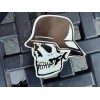 Small Hand made Decal Sticker Smiling SKULL BIKER HELMET Left