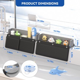 CLESOO CLESOO Bathtub Splash Guard 2 Pack Play Shelf Toy Tray Caddy Holder Storage Suction Cups Attach to Bath Tub No Mess Water Spill in Bathroom for Toddlers Kids Baby