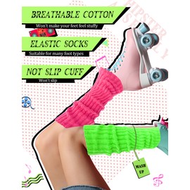 WILLBASIC Neon Leg Warmers 3 Pairs 80s Accessories for Women, Neon Women's Heavy Soft Extra Long Leg Warmers(Hot Pink,Green,Blue)