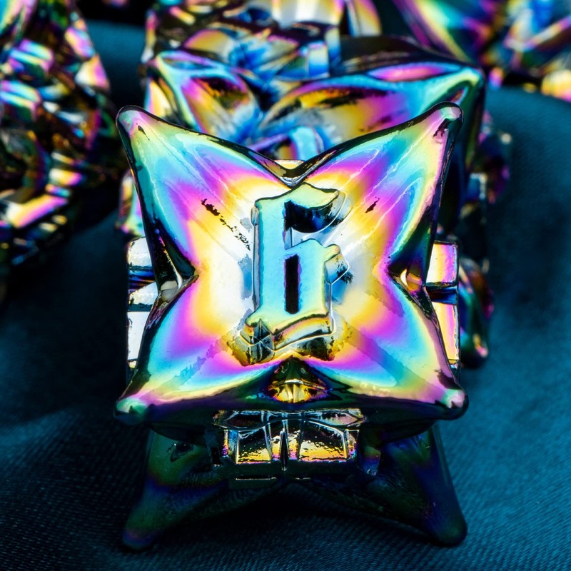 ARUOHHA DDN Metal Dice Set Rainbow D&D Dice Box, 7PCS