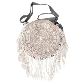 GURU SHOP Boho Shoulder Bag, Hippie Bag with Fringes, Model 1, Unisex, Adult, 25 x 25 x 9 cm, Model 2, Unit size