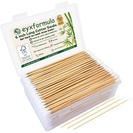400 hisopos de algodón de 6 pulgadas de largo con caja de almacenamiento, bastoncillos de algodón 100% natural con varillas de bambú, aplicadores con punta de algodón no estéril para limpieza de