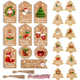 Etiquetas de papel de Navidad,148 unidades Etiquetas de Navidad para Regalos con Cuerda,22 Patrones de Etiquetas Adecuado para la Decoración de Regalos y de árbol de Navidad (B)