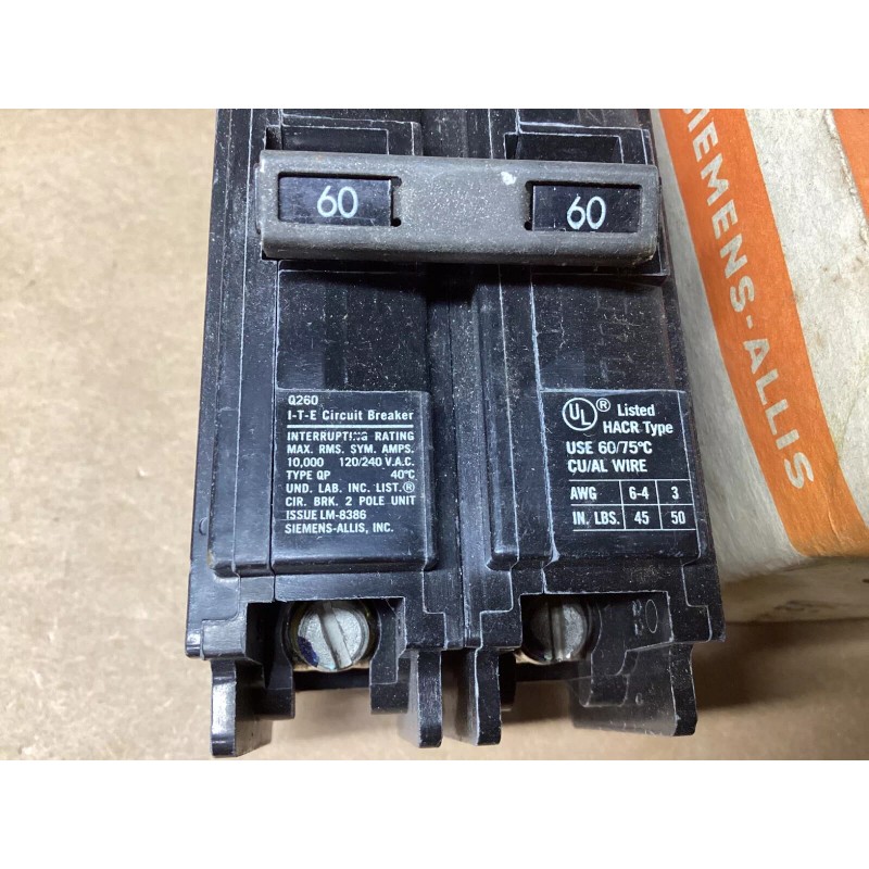 Gould ITE Siemens Q260 Circuit Breaker 60 Amp 2 Pole