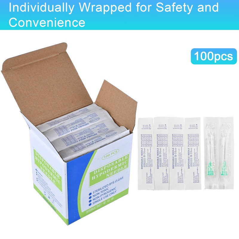 100 pcs 21G 25mm Needles, Dispensing Needle with Cap, Individually
