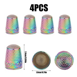 4pcs Metal Sewing Thimbles for Finger, Metal Fingertip Protectors Copper Thumb Thimble Finger Shield Thimbles Pads Guard Cover for Hand Embroidery Quilting Accessories Knitting DIY Tools (Colorful)