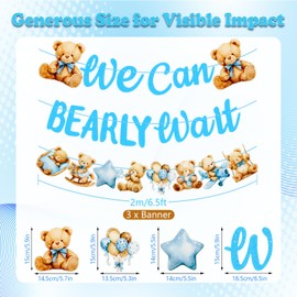 3PCS We Can Bearly Wait Party Banner, Pre-Strung Blue Bear Theme Party Banner Garland Decorations for Boy Baby Shower Decor