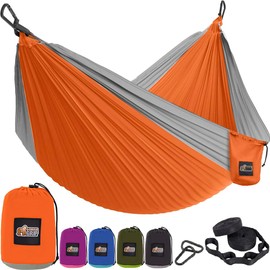 Gorilla Grip Durable Portable Camping Hammock, Holds 400lbs with Heavy Duty Tree Straps, Comfortable Travel Swing, Camp Hammocks, Easy to Use and Install, Outdoor Essentials, Orange, 9x4.5 FT