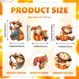 DoubleFill 3 Pcs Fall Harvest Scarecrow Figurines with Pumpkin Thanksgiving Wooden Little Scarecrow Figurines Table Decoration for Autumn Thanksgiving Gifts Home Office Decor Party Supplies