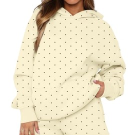 KIGRAD Women Polka Dot Graphic Oversized Fleece Y2k Hoodies Long Sleeve Hooded Sweatshirt Pullover Tops Fall Aesthetic Cream