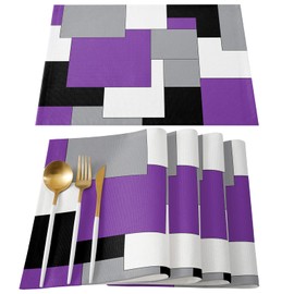 Placemats for Dining Table Set of 6, Abstract Art Patchwork Purple Black and Grey Kitchen Table Place Mats,Non-Slip Place Mats Washable Table Mats Set,13x19 in