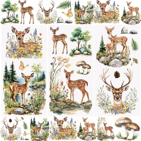 WANDIC 3 Pcs Rub on Transfer Stickers Little Deer Pattern