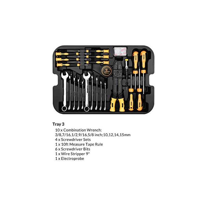 DEKOPRO 258 Piece Tool Kit with Rolling Tool Box Socket