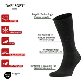 Dafi soft 4 Pairs Men's Seamless Toe Cotton Socks - Premium Comfort, Made in Turkey, Size 9-12 uk, Anthracite