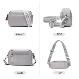 Utenwat Small Crossbody Bags for Women Genuine Leather, Guitar Strap Shoulder Handbag Purse Camera Bag with Rfid Card Slots, grey