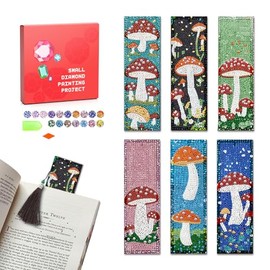 Diamond Painting Bookmark Shape Rhinestone Crystal DIY Diamond Drawing Bookmark by Number Embroidery Painting for Arts Crafts Gift (Mushroom 6)