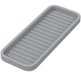 ZAPPOWARE Silicone Kitchen Sink Caddy Sponge Holder 9x3.5 (1-Pack) Gray - Bathroom Vanity Tray Organizer, Soap Tray for Dish Scrubber, Soap Dispenser