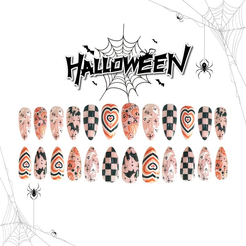 Halloween Press on Nails Medium Almond Stick on Nails with