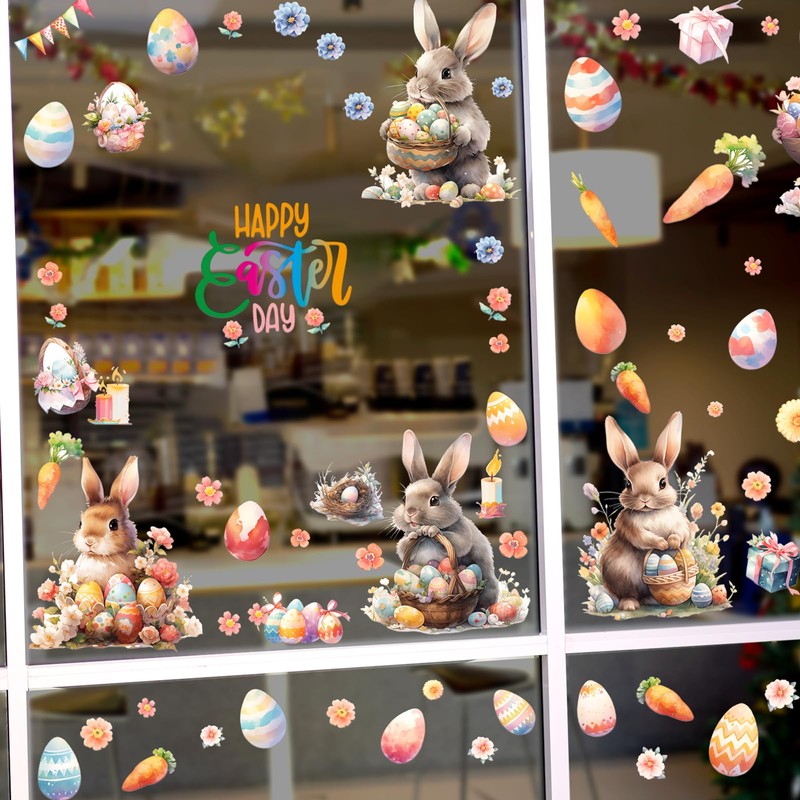 Easter Window Clings for Easter Bunny Rabbit, Easter Decorations Window