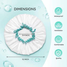 mikimini White Shower Cap for Long Hair 1 Pack, Waterproof Mold Resistant Washable Hair Caps for Women and Girls, Super Cute and Extra Large