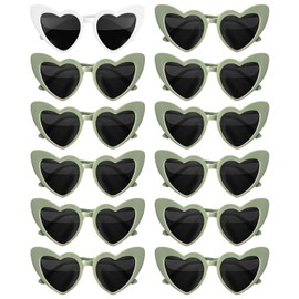 Matcheck 12 Pcs Heart Sunglasses Bachelorette Party, Bridal Shower Favors Bride Tribe Love Glasses Wedding Supplies (Sage Green)