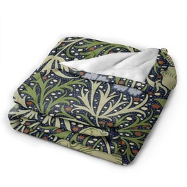 Meiya-Design Fleece Blanket 50" x 60"- William Morris Seaweed Pattern Home Flannel Fleece Soft Warm Plush Throw Blanket for Bed/Couch/Sofa/Office/Camping