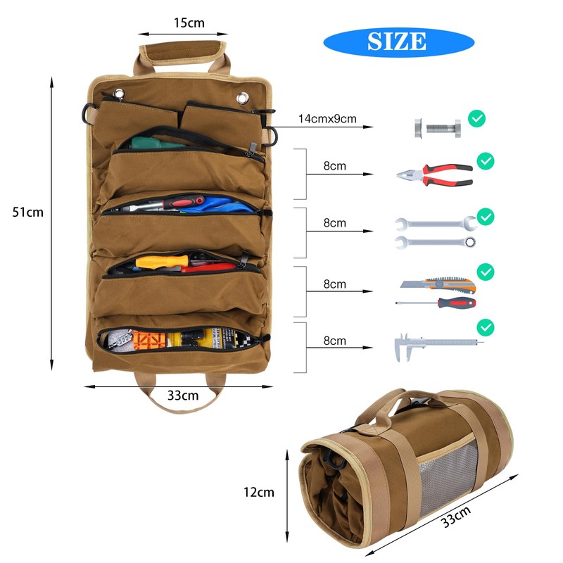 Nutmanel Roll Up Tool Bag, Tool Roll Bag, Wrench Roll