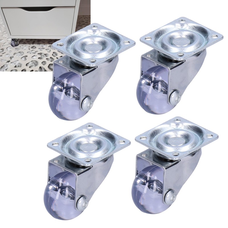 4 Pcs Swivel Caster Heavy Duty Stainless Steel Transparent PU