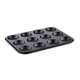Tower T943007HG29 Precision Plus Shallow Muffin Tin with 12 Moulds Made in Aluminised Steel with a Non-Stick Coating, Black