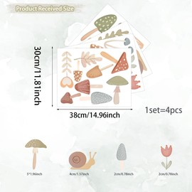 Removable Mushroom Wall Decals - Vintage Boho Retro Watercolor Peel & Stick Wall Stickers for Kids Room, Nursery, Bedroom, Living Room Decor - Self-Adhesive, No Residue, Kid-Friendly Wall Art.