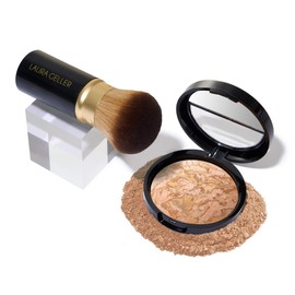 Kit Get Glowing (2 piezas) base iluminadora en polvo Baked Balance n Glow, tono medio  brocha de maquillaje Kabuki con aerógrafo                      